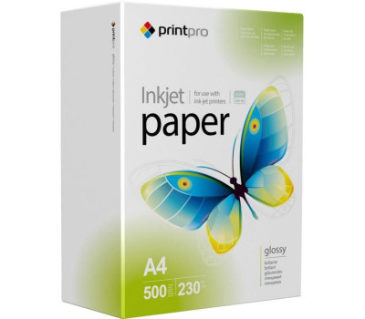 Фотопапір PrintPro, глянсовий, A4, 230 г/ м?, 500 арк (PGE230500A4)