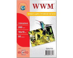 Фотопапір WWM, глянсовий, A6 (10х15), 200 г/ м?, 50 арк (G200.F50)