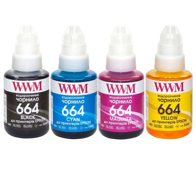 Комплект чорнил WWM Epson L100/ 120/ 200/ 300/ 350/ 3100, 4x140 мл (E664SET4)