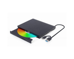 Внешний оптический привод Gembird, Black, DVD+/ -RW, USB 3.1 /  Type-C (DVD-USB-03)