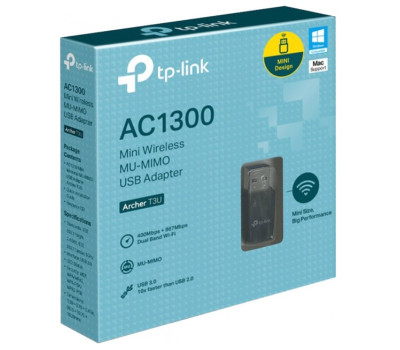 Сетевая карта USB TP-LINK Archer T3U, Black, 5GHz/ 2.4GHz, AC1300 (867/ 400 Мбіт/ с), USB 3.0