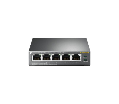 Комутатор TP-LINK TL-SF1005P, 5x10/ 100Mb/ s, 4xPoE 56W, пластиковий корпус, некерований Комутатор TP-LINK TL-SF1005P, 5x10/ 100Mb/ s, 4xPoE 56W, пластиковий корпус, некерований