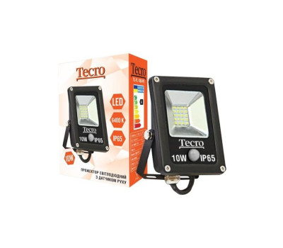 Прожектор LED, Tecro, 10W, 6400K, Black, 700Lm, 160?, IP65, кабель с заземлением (TL-FL-10B-PR)