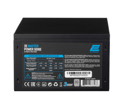 Блок живлення 550 Вт, 2E Master Power, Black, ATX, 80 Plus, (2E-MP550-120APFC)
