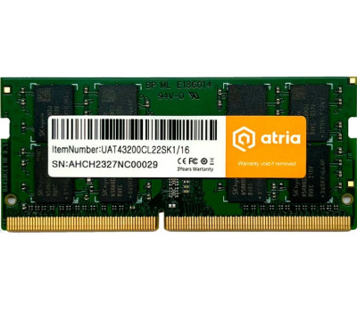 Пам`ять SO-DIMM, DDR4, 16Gb, 3200 MHz, Atria, 1.2V, CL22 (UAT43200CL22SK1/ 16) Пам`ять SO-DIMM, DDR4, 16Gb, 3200 MHz, Atria, 1.2V, CL22 (UAT43200CL22SK1/ 16)