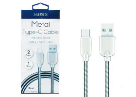 Кабель USB  - 1.0m AM/ Type-C Sunix Sc-14 Silver, metal, 2A