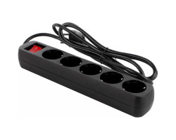 Фильтр сетевой 2.0м ColorWay CW-PSEA52BK Black, 5 евророзетки, 10А, до 2.5кВт, заземление, выключат.