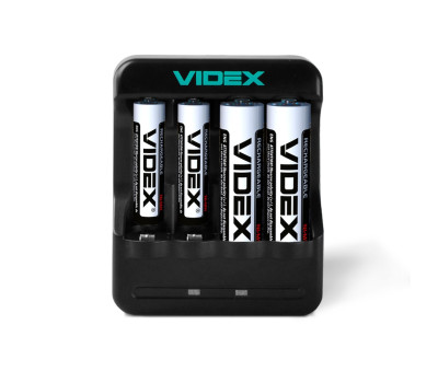 Зарядний пристрій Videx N401, Black, 4 x AA/ AAA Ni-MH/ Cd (300 mAh, 2.96V), microUSB (5V/ 1A), LED інд Зарядний пристрій Videx N401, Black, 4 x AA/ AAA Ni-MH/ Cd (300 mAh, 2.96V), microUSB (5V/ 1A), LED інд