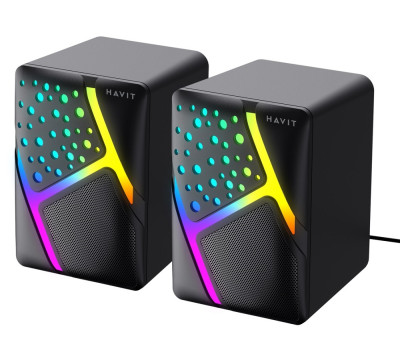 Колонки 2.0 Havit SK763, Black, 3.5 мм / USB, 2x3 Вт, RGB підсвічування, (HV-SK763) Колонки 2.0 Havit SK763, Black, 3.5 мм / USB, 2x3 Вт, RGB підсвічування, (HV-SK763)
