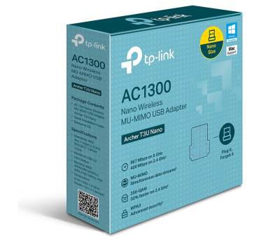 Мережевий адаптер USB TP-Link Archer T3U Nano, Black, 5GHz /  2.4GHz, AC1300 (867 /  400 Мбит/ с), USB 