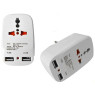 Переходник на евророзетку 2-в-1 NK-823 White (EU/ UK switch + 2xUSB) 