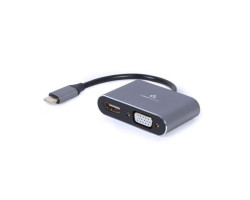 Адаптер USB 3.1 Type-C (M) - VGA (F) + HDMI (F), Cablexpert, Grey, 15 см (A-USB3C-HDMIVGA-01)