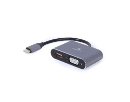 Адаптер USB 3.1 Type-C (M) - VGA (F) + HDMI (F), Cablexpert, Grey, 15 см (A-USB3C-HDMIVGA-01)