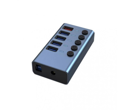 Концентратор USB 3.0 Dynamode, Black, 4xUSB 3.0 передача + 1 USB заряд, блок живлення (DM-UH-P405-G)