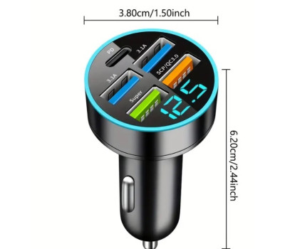Автомобильное зарядное устройство J06 Black, 4xUSB, 1xUSB Type-C