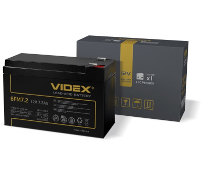Батарея для ДБЖ 12В 7.2Ач Videx 6FM7.2, Black, 12V, 150x65x95 мм