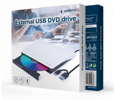 Зовнішній оптичний привід Gembird, White, DVD+/ -RW, USB 3.1 /  Type-C (DVD-USB-03-BW)