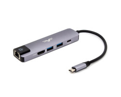 Концентратор USB Type-C Frime FH-5in1.311HL Space Grey, Type-C -> USB3.0, USB2.0, PD, HDMI, RJ45(Gig