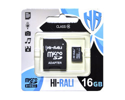 Карта пам`яті microSDHC, 16Gb, Hi-Rali, Class10 UHS-I U1, SD адаптер (HI-16GBSD10U1-01)