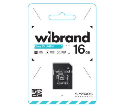 Карта пам`яті microSDHC, 16Gb, Wibrand, Class10 UHS-I U1, SD адаптер (WICDHU1/ 16GB-A)
