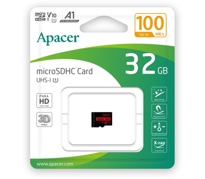 Карта пам`яті microSDHC, 32Gb, Apacer R100, Class10 UHS-I U1 V10 A1, (AP32GMCSH10UB-RA)