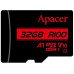 Карта пам`яті microSDHC, 32Gb, Apacer R100, Class10 UHS-I U1 V10 A1, (AP32GMCSH10UB-RA)