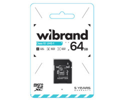 Карта пам`яті microSDXC, 64Gb, Wibrand, Class10 UHS-I U1, SD адаптер (WICDXU1/ 64GB-A)-foto2