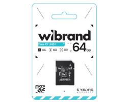 Карта пам`яті microSDXC, 64Gb, Wibrand, Class10 UHS-I U1, SD адаптер (WICDXU1/ 64GB-A)-foto2
