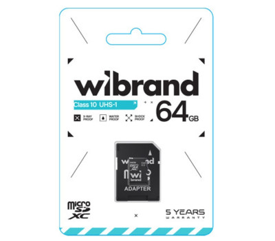 Карта пам`яті microSDXC, 64Gb, Wibrand, Class10 UHS-I U1, SD адаптер (WICDXU1/ 64GB-A) Карта пам`яті microSDXC, 64Gb, Wibrand, Class10 UHS-I U1, SD адаптер (WICDXU1/ 64GB-A)