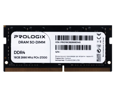 SO-DIMM DDR4 16Gb, 2666 MHz, ProLogix, 1.2V, CL19 (PRO16GB2666D4S) SO-DIMM DDR4 16Gb, 2666 MHz, ProLogix, 1.2V, CL19 (PRO16GB2666D4S)