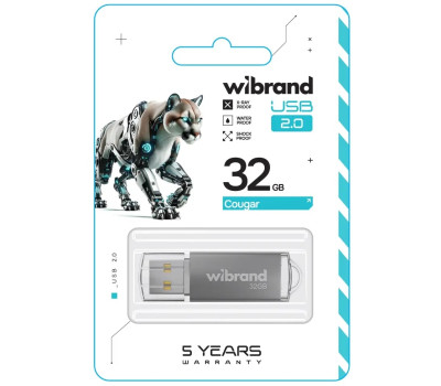 Флеш накопичувач USB 32Gb Wibrand Cougar, Silver, USB 2.0 (WI2.0/ CU32P1S)