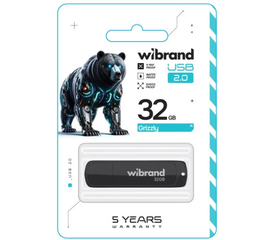 Флеш накопичувач USB 32Gb Wibrand Grizzly, Black, USB 2.0 (WI2.0/ GR32P3B)