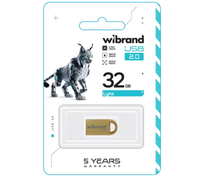 Флеш накопичувач USB 32Gb Wibrand Lynx, Gold, USB 2.0 (WI2.0/ LY32M2G)