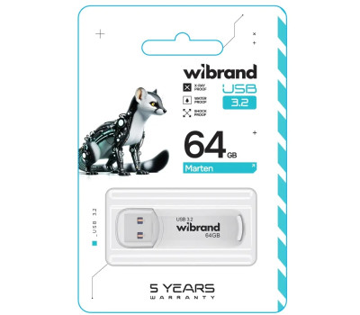 Флеш накопичувач USB 64Gb Wibrand Marten, White, USB 3.2 Gen 1 (WI3.2/ MA64P10W) Флеш накопичувач USB 64Gb Wibrand Marten, White, USB 3.2 Gen 1 (WI3.2/ MA64P10W)