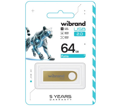 Флеш накопичувач USB 64Gb Wibrand Puma, Gold, USB 2.0 (WI2.0/ PU64U1G)