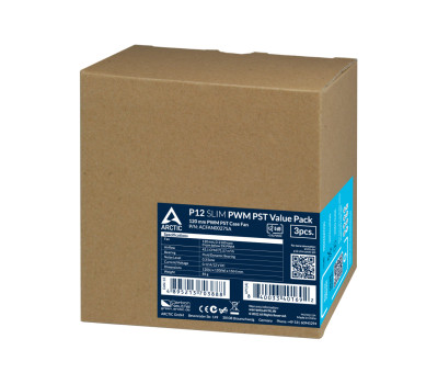 Вентилятор 120 мм, Arctic P12 Slim PWM PST, Black, 3 шт, 120х120х15 мм, PWM, (ACFAN00275A)