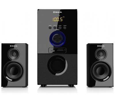Колонки 2.1 REAL-EL M-555 Black, сателіти 2 x 12.5 Вт, сабвуфер 30 Вт, МДФ, Bluetooth, FM-тюнер, USB
