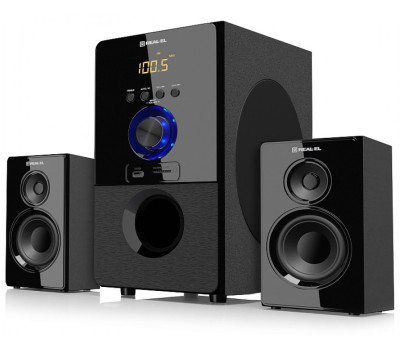 Колонки 2.1 REAL-EL M-555 Black, сателіти 2 x 12.5 Вт, сабвуфер 30 Вт, МДФ, Bluetooth, FM-тюнер, USB