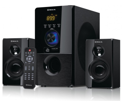 Колонки 2.1 REAL-EL M-555 Black, сателіти 2 x 12.5 Вт, сабвуфер 30 Вт, МДФ, Bluetooth, FM-тюнер, USB
