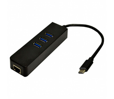 Мережевий адаптер USB Dynamode USB-C 3.1 RJ-45 + 3-Port Black, 13 см (USB3.1-TYPEC-RJ45-HUB3)