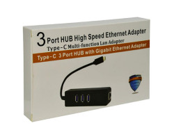 Мережевий адаптер USB Dynamode USB-C 3.1 RJ-45 + 3-Port Black, 13 см (USB3.1-TYPEC-RJ45-HUB3)