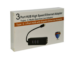 Мережевий адаптер USB Dynamode USB-C 3.1 RJ-45 + 3-Port Black, 13 см (USB3.1-TYPEC-RJ45-HUB3)