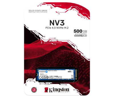 Твердотільний накопичувач SSD 500Gb, Kingston NV3, PCI-E 4.0 x4, M.2 2280, 3D TLC, (SNV3S/ 500G)