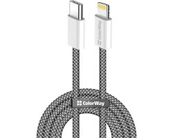 Кабель USB Type-C - Lightning 1.0 м ColorWay, Black, 27 Вт, Braided Nylon (CW-CBPDCL061-BK)
