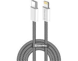 Кабель USB Type-C - Lightning 1.0 м ColorWay, Black, 27 Вт, Braided Nylon (CW-CBPDCL061-BK)