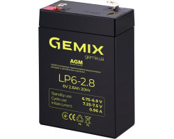 Батарея для ДБЖ 6В 2.8Ач Gemix LP6-2.8, AGM, 67х35х100 мм