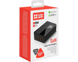 Сетевое зарядное устройство ColorWay Power Delivery GaN, Black, 100 Вт, 2xType-C (CW-CHS041PD-BK)