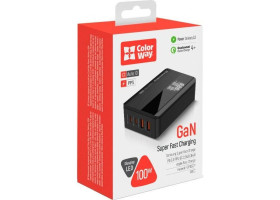 Сетевое зарядное устройство ColorWay Power Delivery GaN, Black, 100 Вт, 2xType-C (CW-CHS041PD-BK)