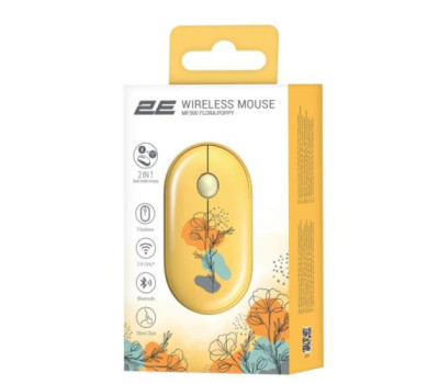 Миша бездротова 2E MF300 Silent, Flora:: Poppy, Bluetooth /  USB (2.4GHz), (2E-MF300WFLORAYW)
