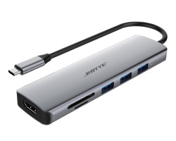 Концентратор USB Type-C Boyye FrimeCom UC-602 Grey, Type-C -> 3xUSB3.0, HDMI (4K/ 30Гц), TF2.0, SD2.0